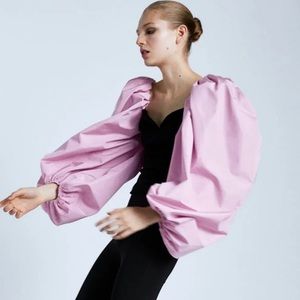 Zara velvet top with pink exaggerated sleeves